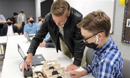 Students work in a mechatronics class
